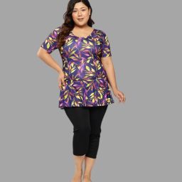 Adrenex Womens Purple-Black Colour Floral Print Nylon Plus Size Swim Suit Self Design Women Swim-dress Purple Swimsuit-image-7