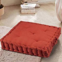 blanc9 Red Solid Cotton 16x16 Inches Floor Cushion-picture-2