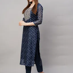 gosriki KALINI Striped Thread Work Kurta with Trousers & Dupatta image 3
