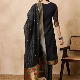 RAJGRANTH Regular Chanderi Cotton Kurta with Trousers & With Dupatta image 4