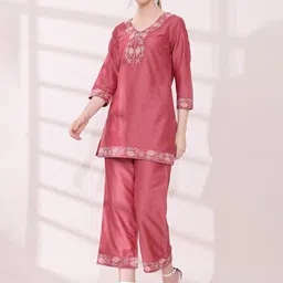 Anouk Floral Yoke Design Thread Work Kurti with Palazzos image 3