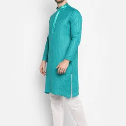 DEVOILER Men Sea Green Kurta with Pyjamas image 3