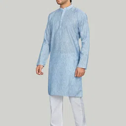 Authentics Men Checked Cold-Shoulder Sleeves Thread Work Pathani Kurta image 2