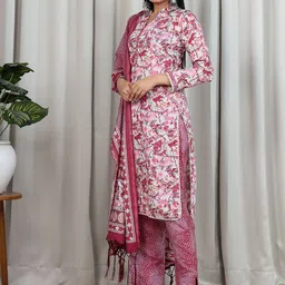 KALINI Floral Printed Regular Chanderi Cotton Kurta With Trousers & Dupatta image 5