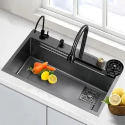 304 Grade Smart Waterfall Kitchen Sink 30x18x10 Single Bowl With Pullout Faucet WITH INTEGRATED WATERFALL , GLASS RINSER & PILLOUT FAUCET Vessel Sink-image-50