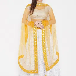 Clora Creation Mustard & White Ethnic Motifs Embroidered Dupatta with Sequinned image 2