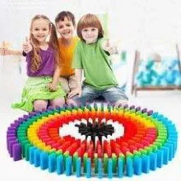 psb 100 Pieces Dominoes Blocks Set Wooden Toy Building and Stacking Counting Adding Subtracting Multiplication Indoor Game Toy Educational Toy for Kids 3+Years (12 Colours). image 3