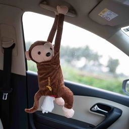 Cute Cartoon Monkey Car Tissue Box Portable Cute Plush Car Tissue Holder Hanging Tissue Box Napkin Box Storage Bag car Interior Toy Car Accessories (Brown) Vehicle Tissue Dispenser-picture-33