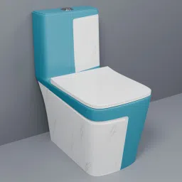 C/T018 Premium Quality Shining Matt SKY Blue Commode With White Marble Finish And Round Flush Button Western Commode-24