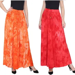 tnq Pack of 2 Women Flared Orange Viscose Rayon Trousers-picture-42
