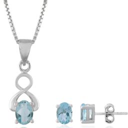 Femme Jam Platinum 925 Sterling Silver Natural Blue Topaz Gemstone Jewellery Set for Women & Girls Topaz Earring & Pendant Set-image-91
