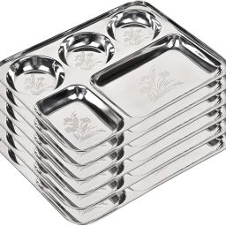 Pack of 6 Steel Heavy Bhojan Thali/Dinner Plate with 5 Compartment (Rust Free) (Crack Warranty) Dinner Set-image-12