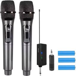 Dual UHF Wireless Microphone w/ Rechargeable Receiver 160 ft+ Range Wireless Mic Microphone-23