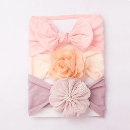 3 Pcs Bow & Flower Stretchable Nylon Headband for Newborn Infant Toddlers Baby Head Band-image-63
