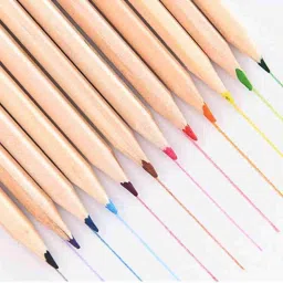 qbic 12 Pcs Different Colour Crayon Pencils with Sharpener, Scale Ruler & Wooden Box Pencil image 2