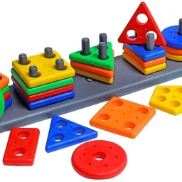 therichjd Stacking Toy Shape & Color Recognition Geometric Board Educational Column Puzzle image 2