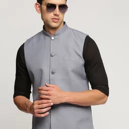 SHOWOFF Mandarin Collar Slim-Fit Nehru Jacket-14