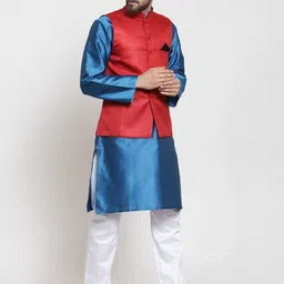 NEUDIS Men Red Woven Design Nehru Jacket image 2