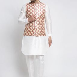 Kaifoo Men Beige & Red Printed Woven Nehru Jacket image 5