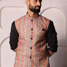 Lightpole Men Printed Pure Cotton Nehru Jacket image 4