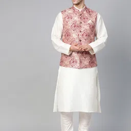MANQ Men  Woven-Design Jaquard Silk Nehru Jacket image 2