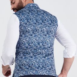 MR BUTTON Men Blue Printed Woven Nehru Jackets image 3