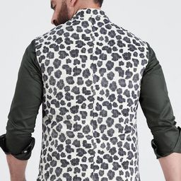 MR BUTTON Men Beige Printed Nehru Jackets image 3