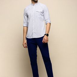 INVICTUS Sport Striped Opaque Mandarin Collar Cotton Slim Fit Casual Shirt-image-20
