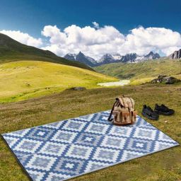 sapana carpet-mats Blue Geometrical Polyproylene 4 ft x 6 ft Machine Made Picnic Mats-picture-0