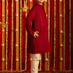 VASTRAMAY Boys Ethnic Motifs Embroidered Regular Sequinned Kurta With Pyjamas image 5