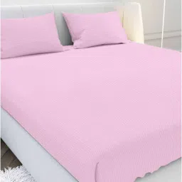 mayfair homes london Pink Solid 210 TC Cotton Fitted Bedsheet with 2 Pillow Covers Satin Stripe 2024 Collection-picture-9