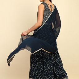 Soch Navy Blue Embellished Georgette Basic Jumpsuit With Dupatta & Belt image 2