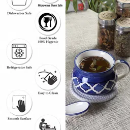 CDI Blue And White Set of 2 Dishwasher And Microwave Safe Ceramic Soup Mugs And Spoons image 5