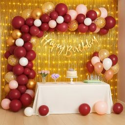 Burgandy Theme Birthday Decoration kit Set Items with Led Light for Girls, Wife-image-73