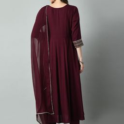 VIDHANI Floral Yoke Design Regular Sequinned Kurta with Trousers & With Dupatta image 5