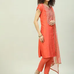 Biba Ethnic Motifs Yoke Design Regular Kurta With Trousers & Dupatta image 5