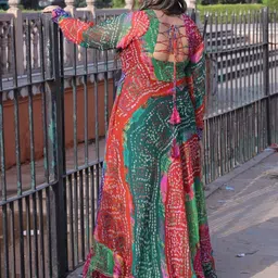 Swadeshi Shringaar Bandhani Printed Anarkali Kurta with Trousers & Dupatta image 4