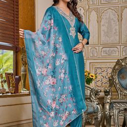 KALINI Ethnic Motifs Embroidered Regular Thread Work Kurta with Trousers & With Dupatta image 5