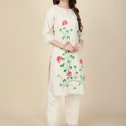 Meena Bazaar Floral Printed Regular Kurta with Trousers & With Dupatta image 5