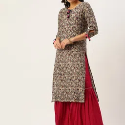 SHOWOFF Floral Printed Mirror Work Kurta with Sharara & Dupatta image 5