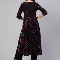 NISHABD Ethnic Motifs Printed High Slit A-Line Sequinned Kurta With Palazzos image 5