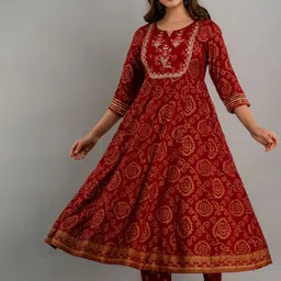 NISHABD Ethnic Motifs Printed Regular Thread Work Kurta with Trousers & With Dupatta image 5