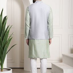 SOJANYA Woven Design Sequinned Regular Kurta With Churidar & Nehru Jacket image 5