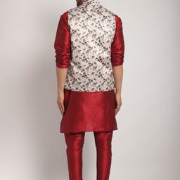Kaifoo Mandarin Collar Regular Kurta with Churidar with Printed Nehru Jacket image 5