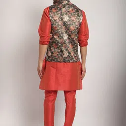 Kaifoo Mandarin Collar Kurta with Churidar & Printed Nehru Jacket image 5