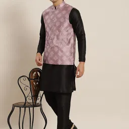 SOJANYA Mandarin Collar Regular Kurta With Churidar & Nehru Jacket image 5