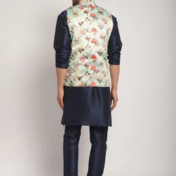 Kaifoo Mandarin Collar Kurta with Churidar & Printed Nehru Jacket image 5