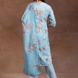 Libas Floral Printed Regular Thread Work Kurta With Trousers & Dupatta image 5