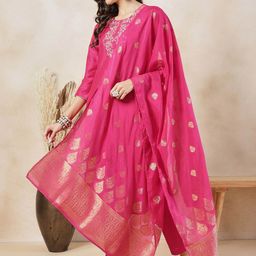 Anouk Ethnic Motifs Yoke Design Regular Thread Work Kurta with Trouser & Dupatta image 5