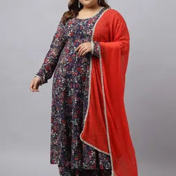 Janasya Plus Size Georgette Kurta With Palazzo and Dupatta image 5